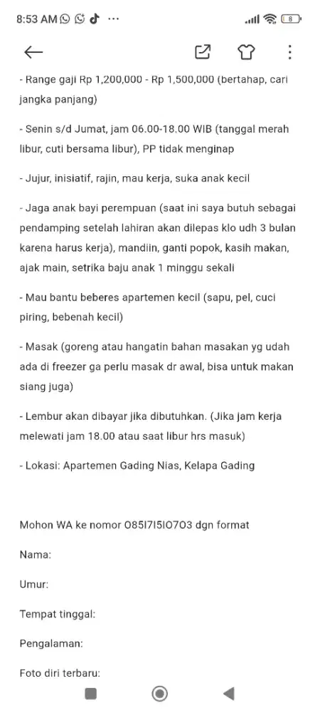 [LOKER] BABYSITTER MOMONG ANAK