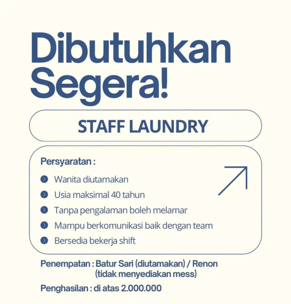 Dibutuhkan Staff Laundry
