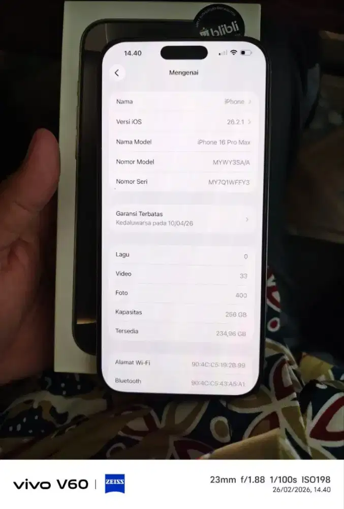 iPhone 16 pRo max 256Gb SA/A resmi like new lngkp ORI TT masuk