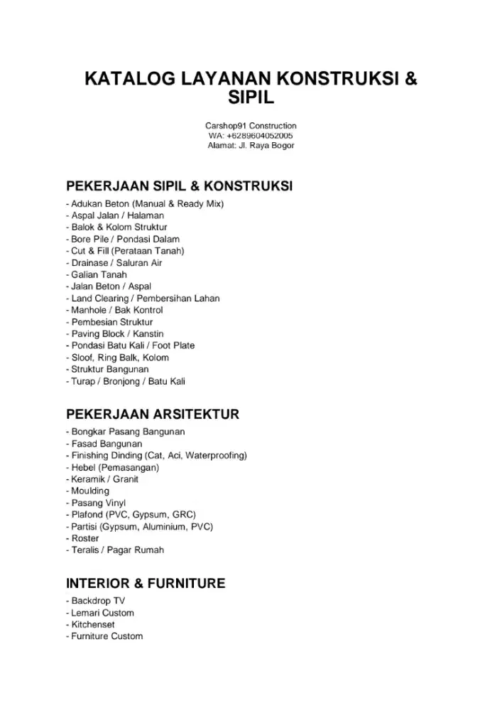 Jasa tukang,bangunan harian borongan ruko,furnitur,vila,gedung rumah