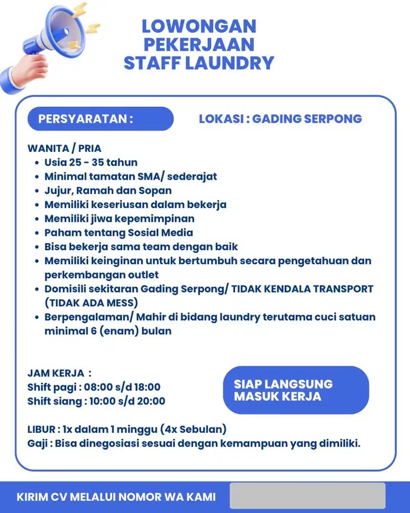Lowongan Staff Laundry di Gading serpong