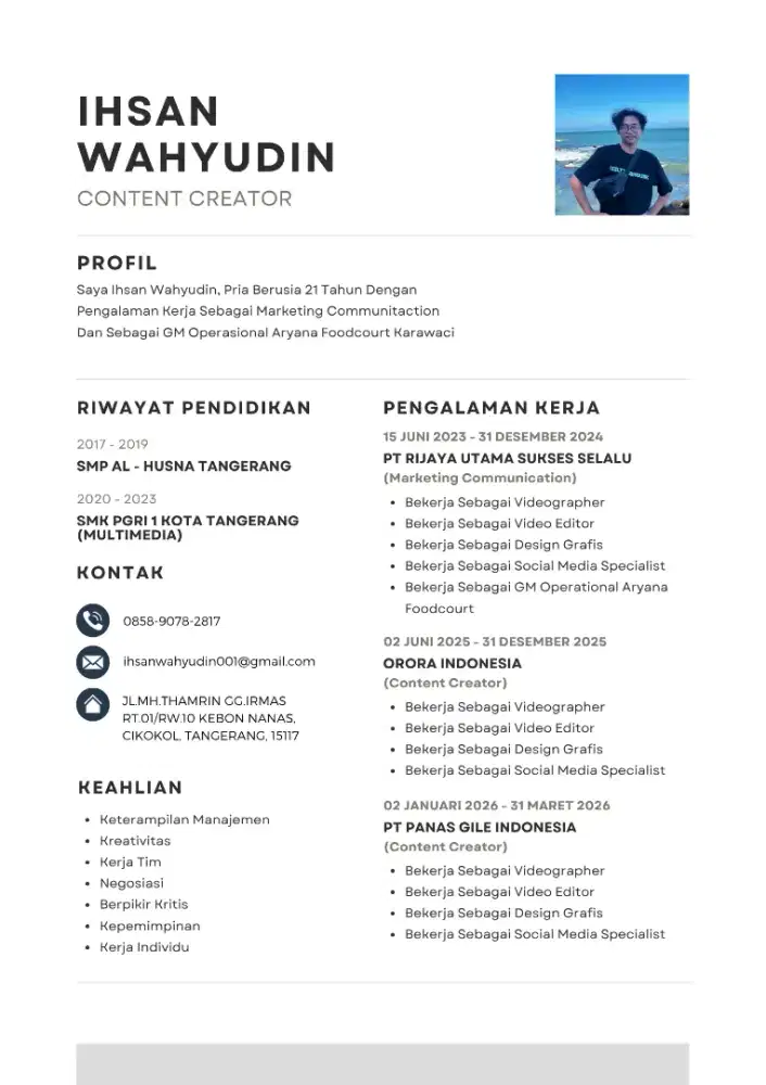 Sedang mencari Pekerjaan Content Creator & Editor Video