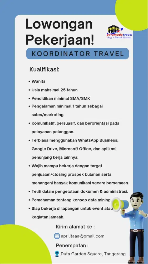 LOWONGAN KOORDINATOR TRAVEL