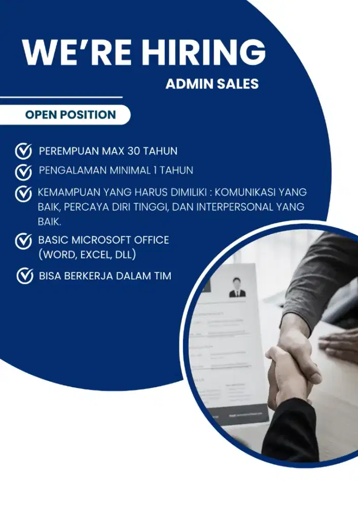 Dicari sales Retail & Sales Industri,Admin Sales dan Accounting