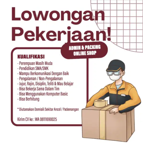 Lowongan Kerja Perempuan Admin Packing Online Shop Ancol Pademangan