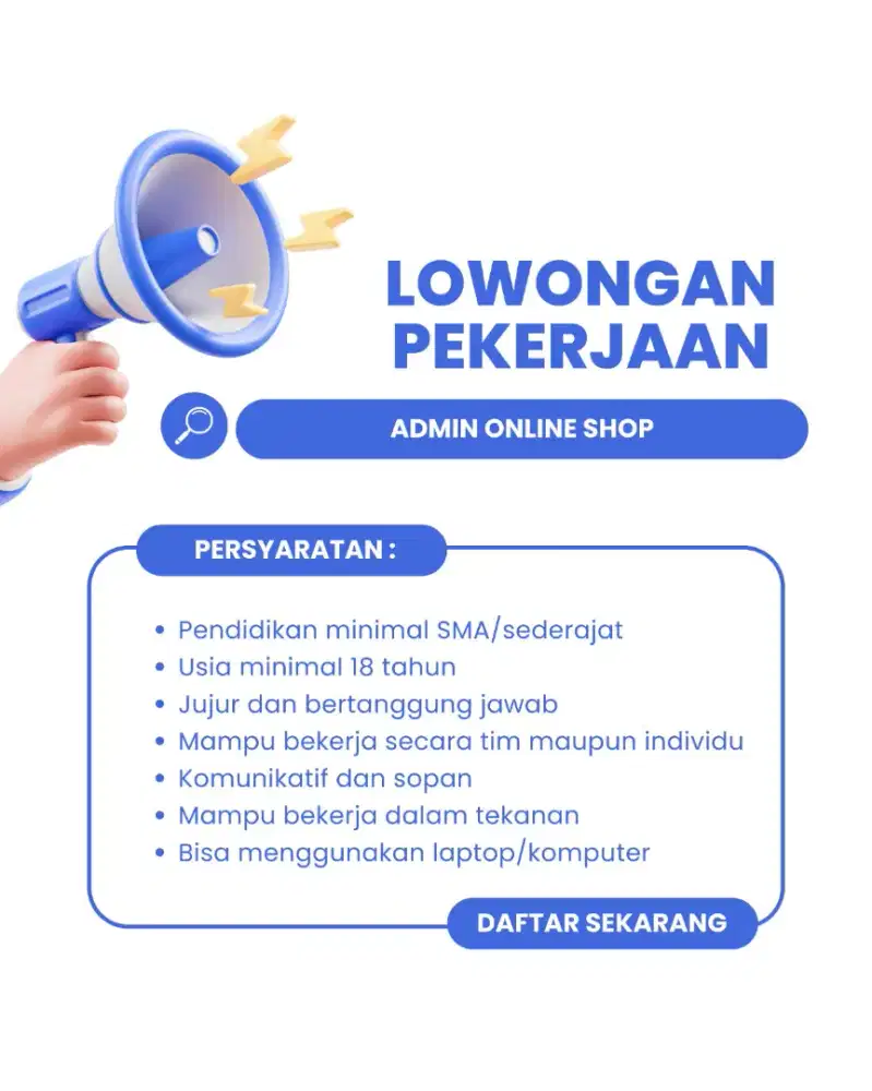 DIBUTUHKAN ADMIN ONLINE SHOP