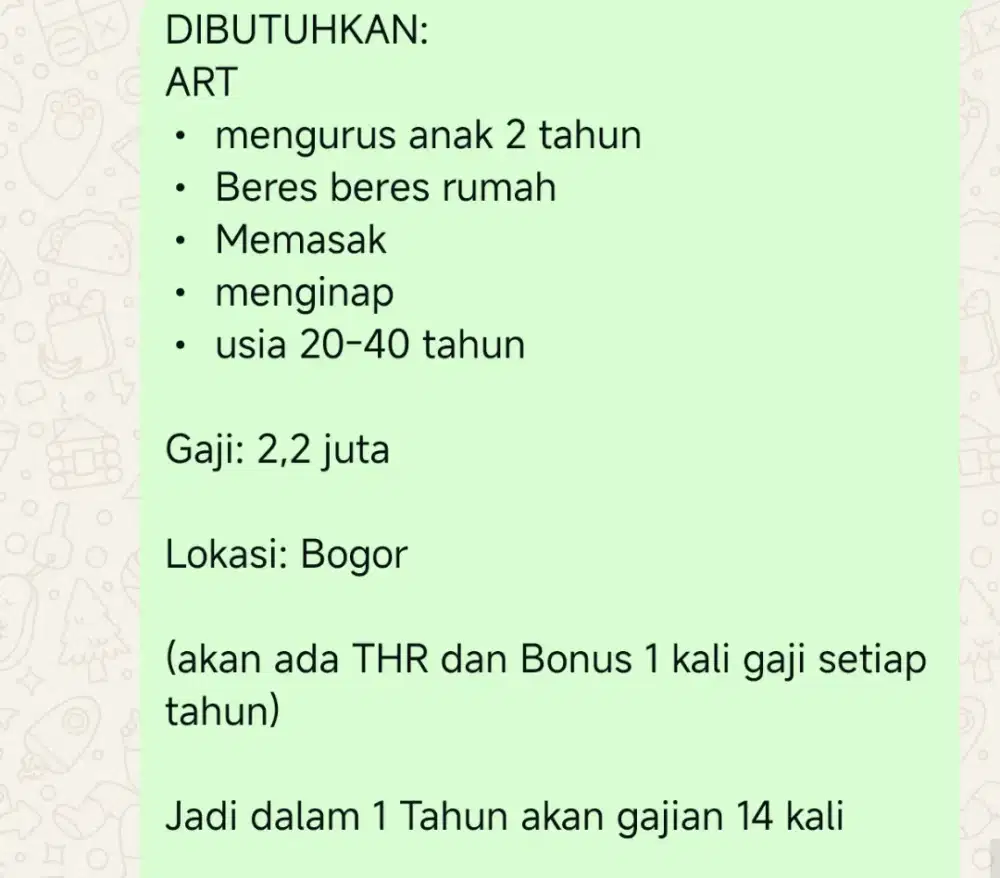 Dibutuhkan ART & Momong Anak Lokasi Gunung Sindur