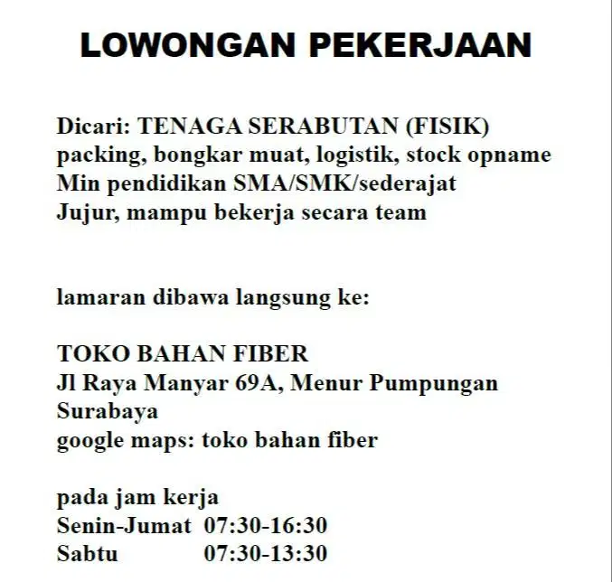 Dicari tenaga serabutan (fisik)