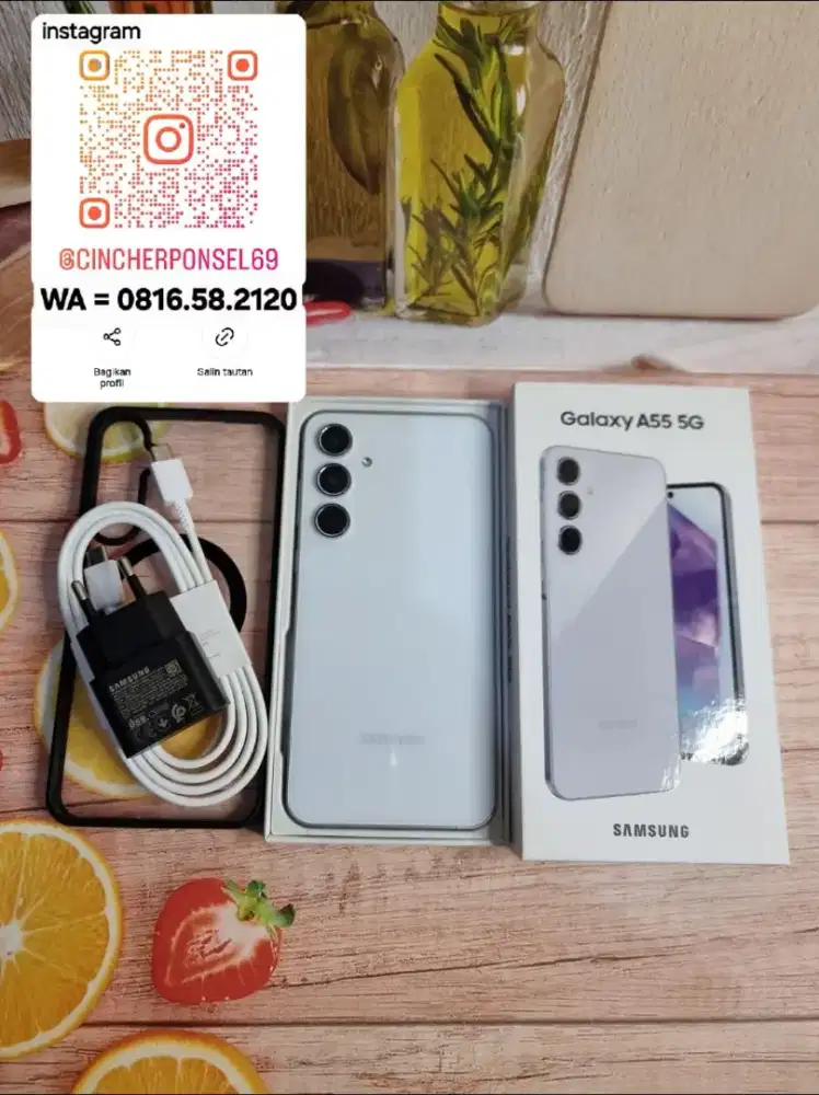 Jual hp likenew mulus samsung A55 5g 8/256 grns resmi free ADAPTOR
