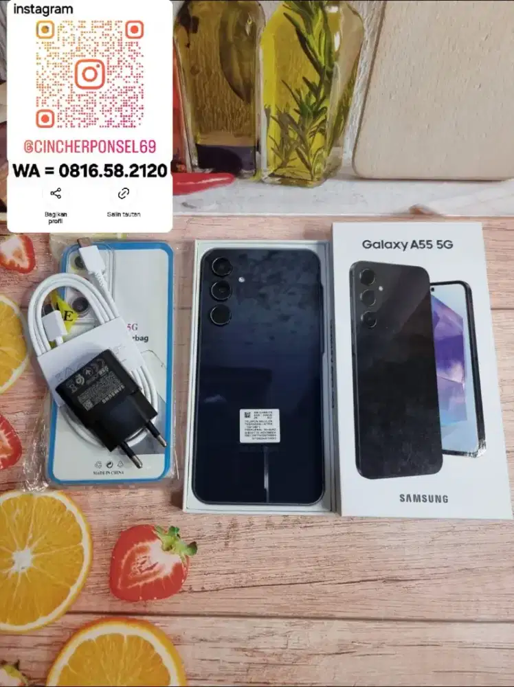 Jual hp siap pakai samsung A55 5g 8/256 likenew grs resmi free ADAPTOR