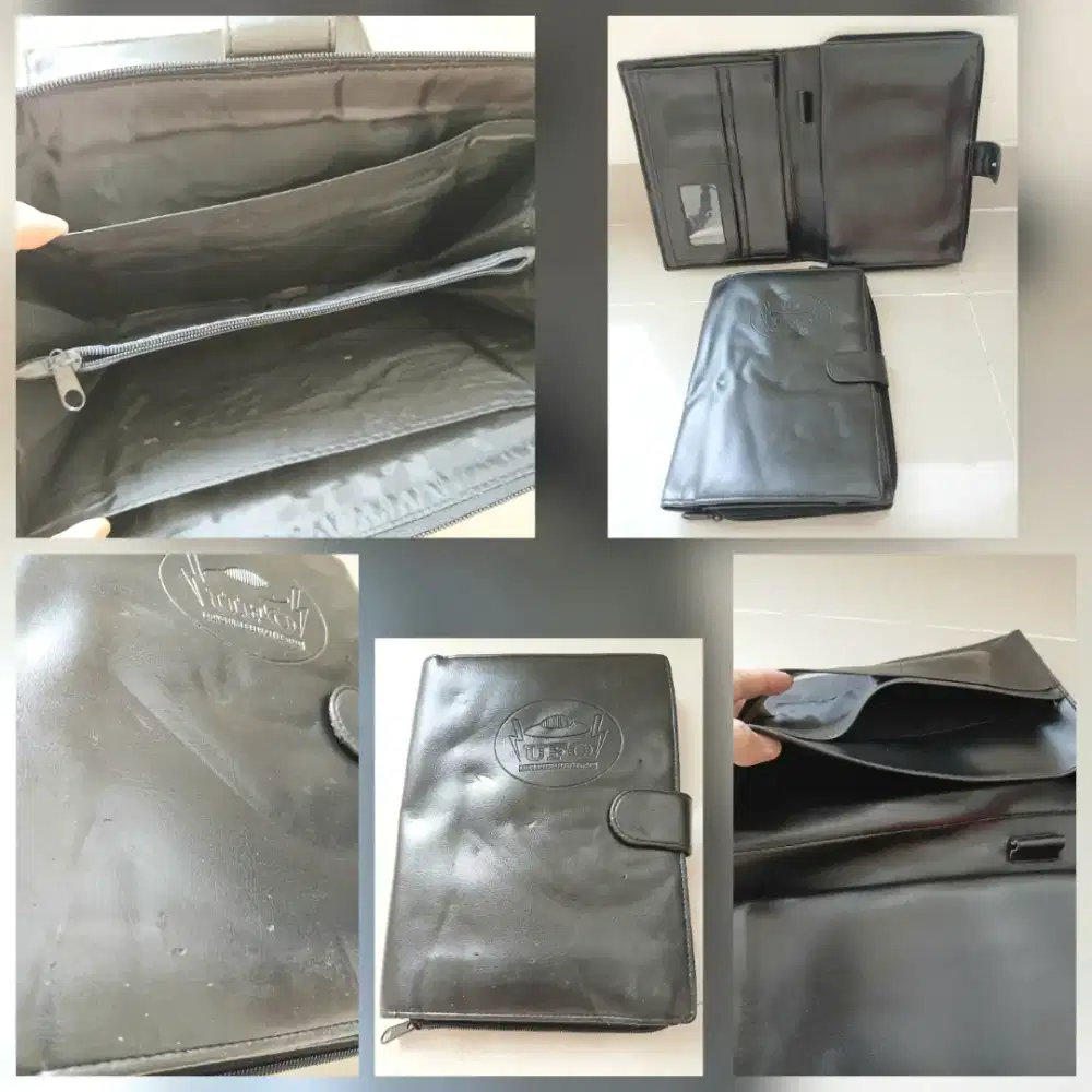 Tas map dokumen serbaguna kulit sintetis banyak sekat, bekas