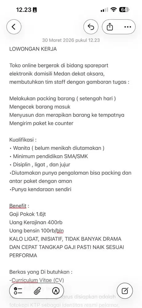 DICARI CEPAT LGSG WA KALO MEMENUHI KUALIFIKASI