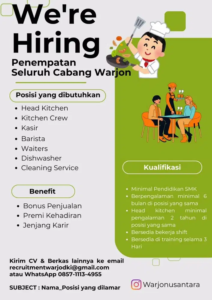 di Cari Server, Kasir, staff kitchen, CLeanis Service