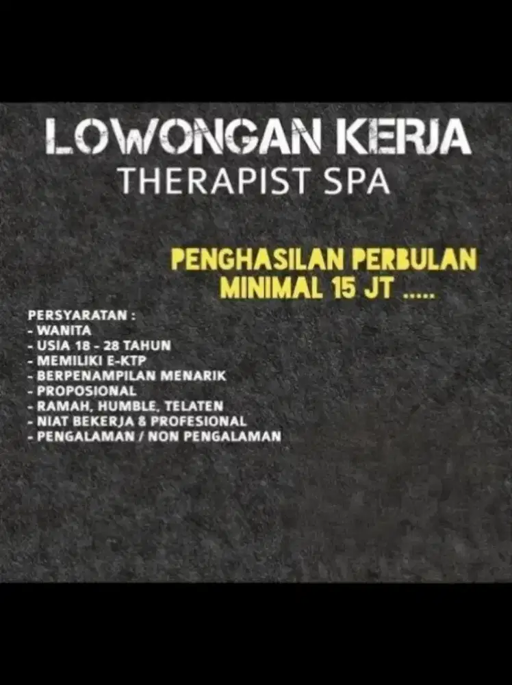 Lowongan Therapist Wanita di perusahaan spa