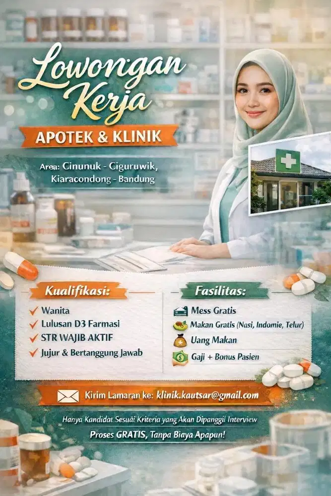 Lowongan Kerja Apotek Bandung – D3 Farmasi STR Aktif (Mess Gratis)
