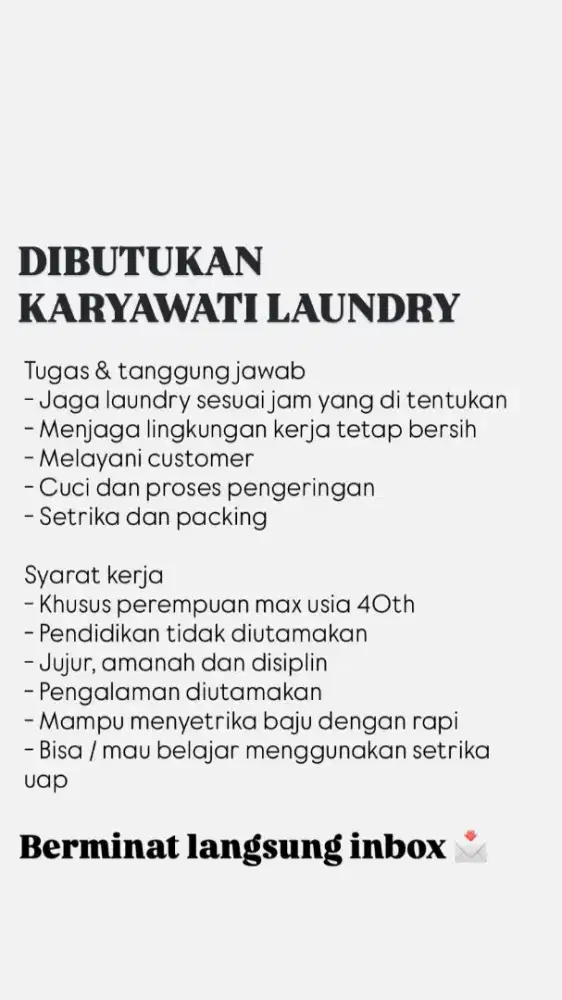 Di cari karyawati laundry