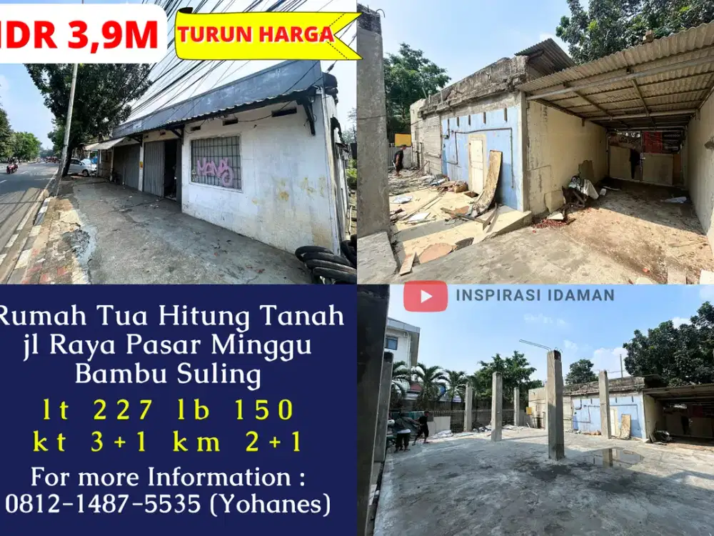 Rumah tua hitung Tanah jl Raya Pasar Minggu Bambu Suling