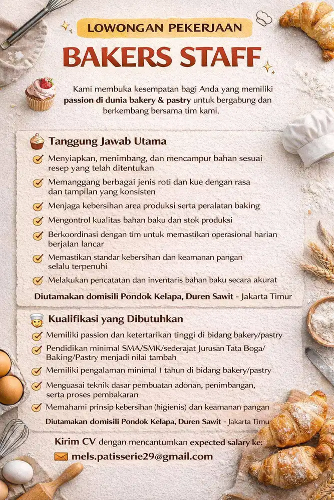 Lowongan Baker Staff