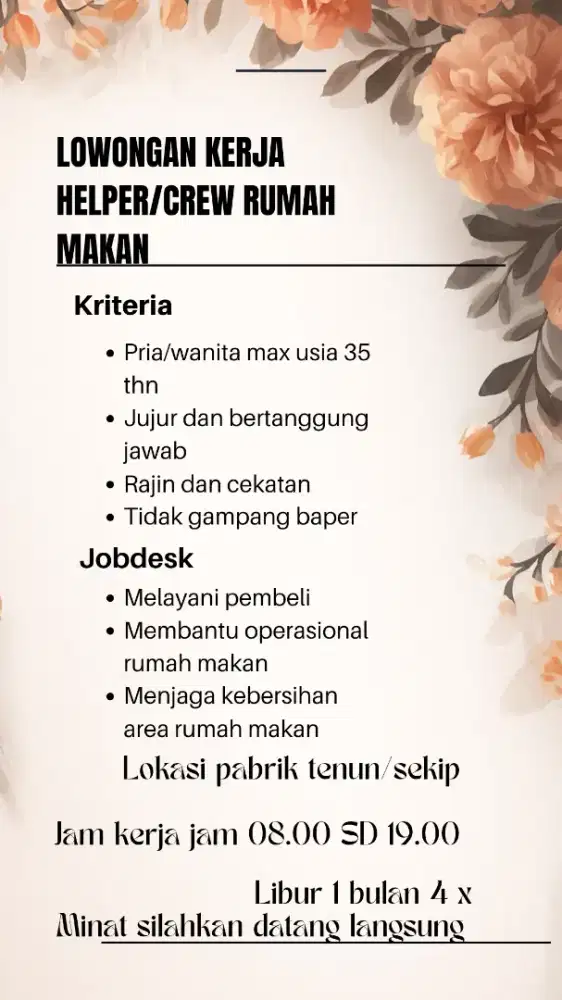 Helper/crew rumah makan