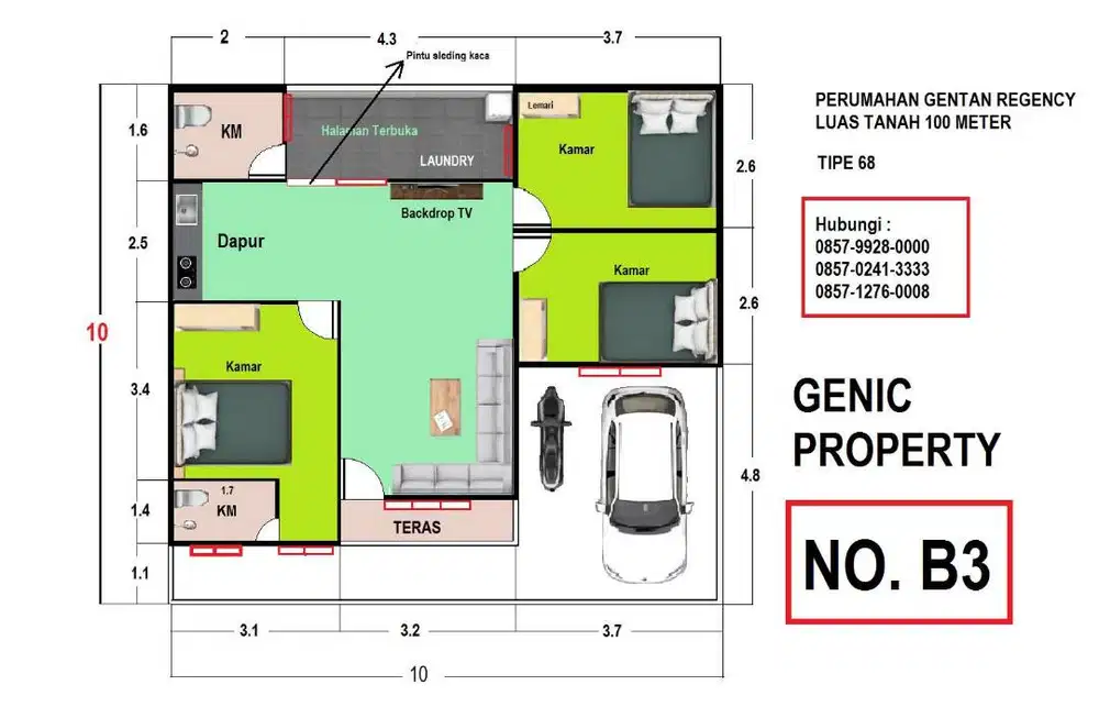 PROMO Harga Terjangkau Siap Huni LT 100 meter ( 3 KT 2 KM ) . Bs KPR