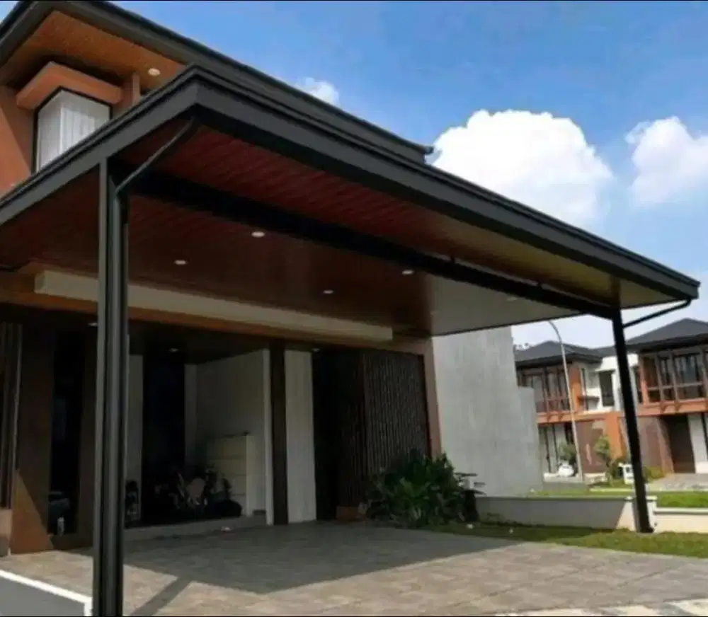 Kanopi besi hollow galvanis atap alderon RS singgel layer komplit pro