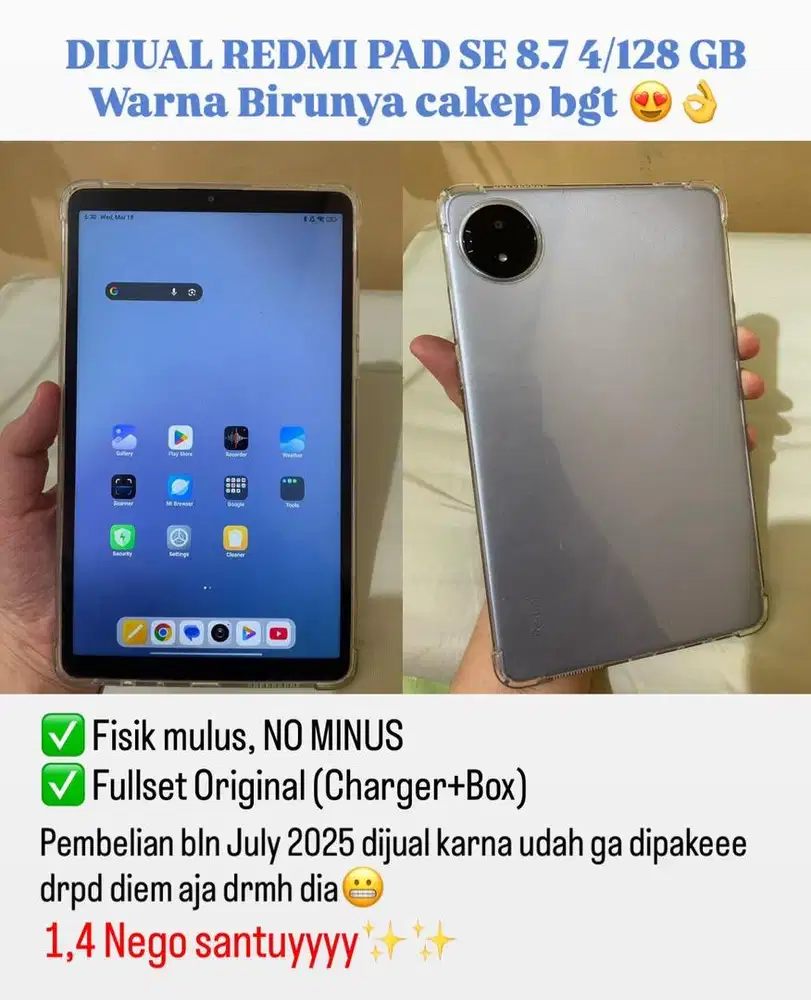 XIAOMI REDMI PAD SE 8.7 4/128 BIRU MULUS NO MINUS