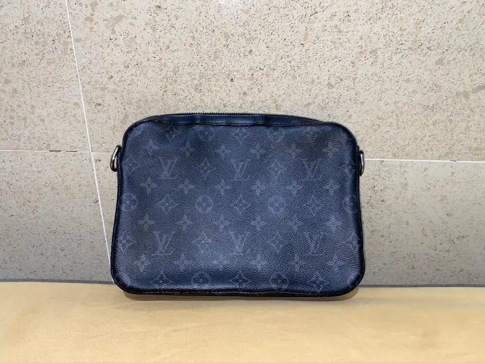 tas clutch hand bag pria wanita brand LV ful kulit leather hitam black