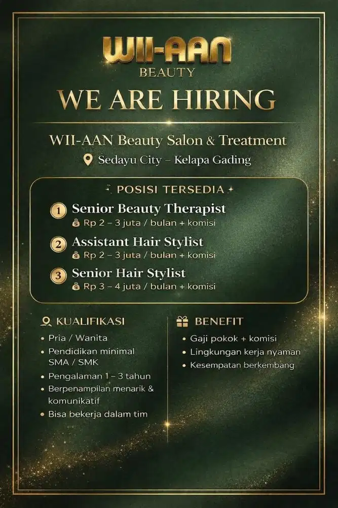 Dibutuhkan Urgent Hair Stylist dan Beauty Therapis