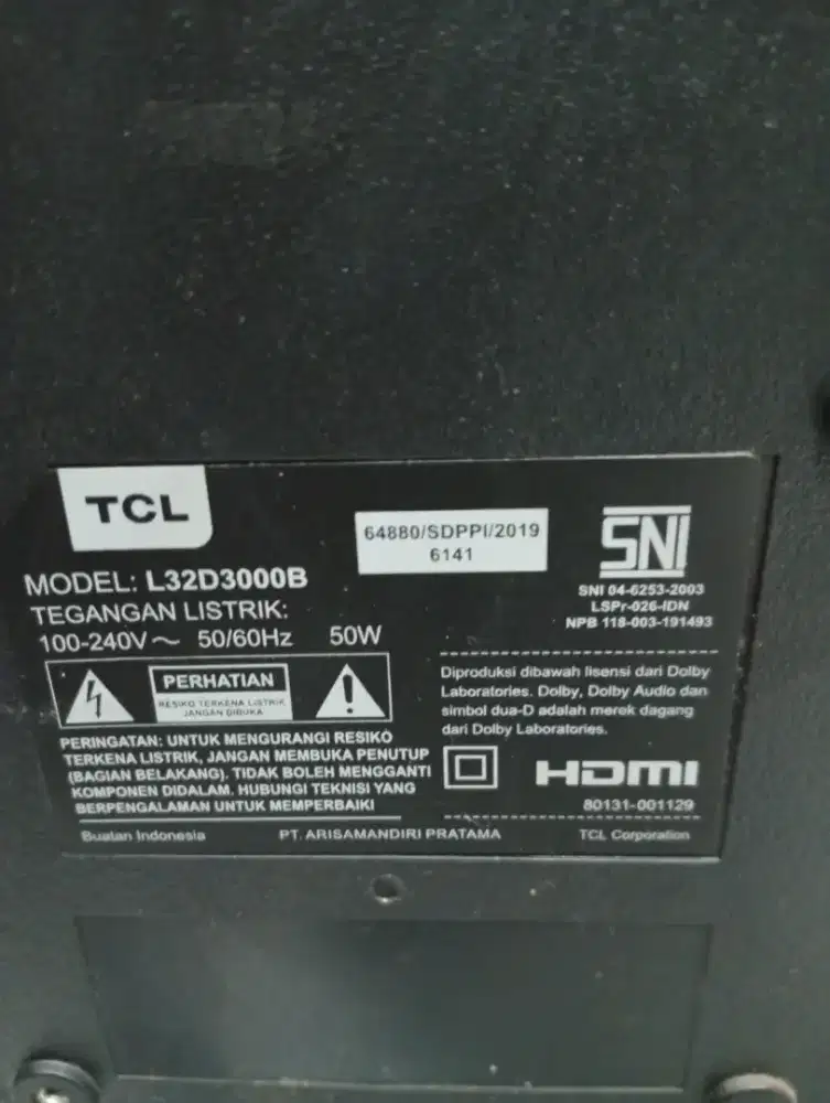 Jua TV merk TCL 32 in mati hidup lapi