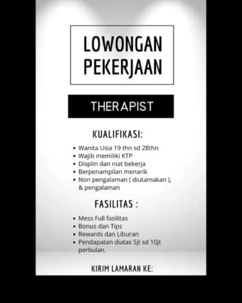 Lowongan Therapist WANITA di spa Eksekutif