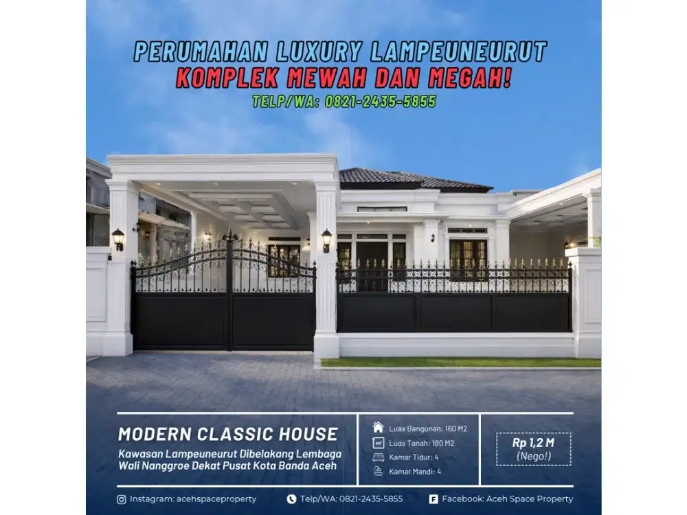 Dijual Rumah Classic Mewah di Kawasan Lampeuneurut - Disamping Gedung Wali Nanggroe!