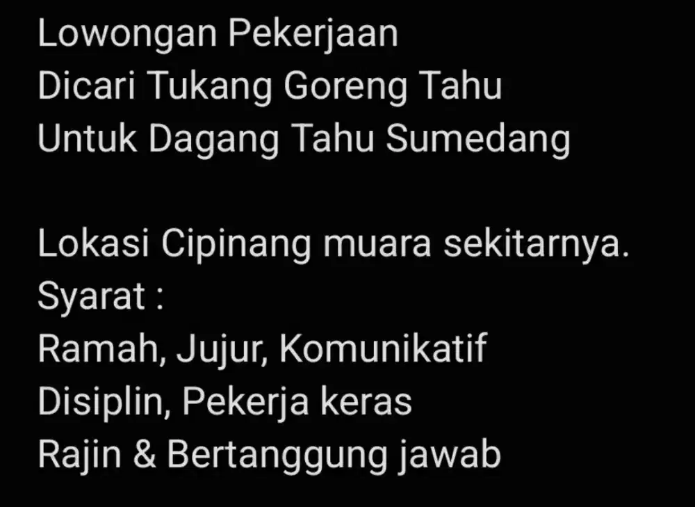 Lowongan Gorengan Tahu