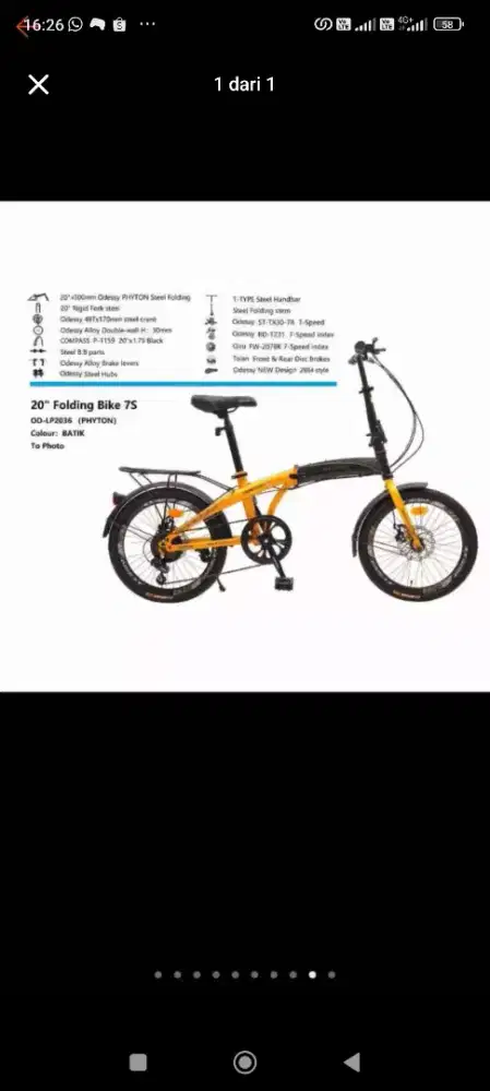 Sepedah lipat odessy phyton 20in