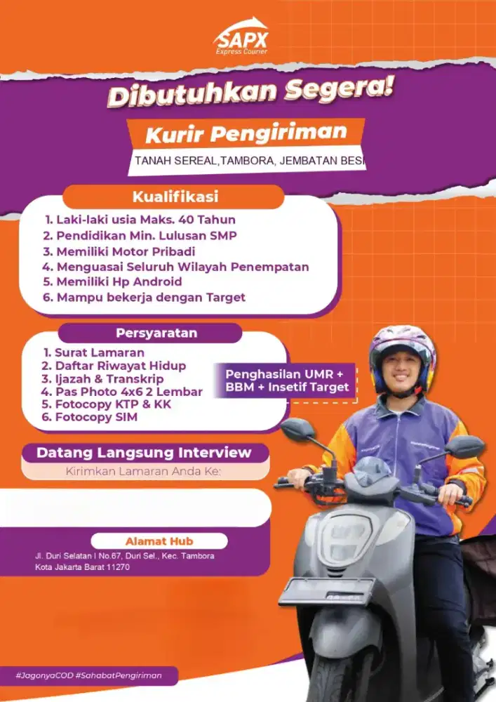Lowongan kerja kurir delivery paket&dokumen