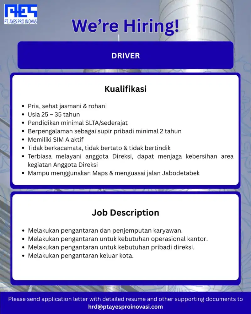 DICARI DRIVER OPERASIONAL