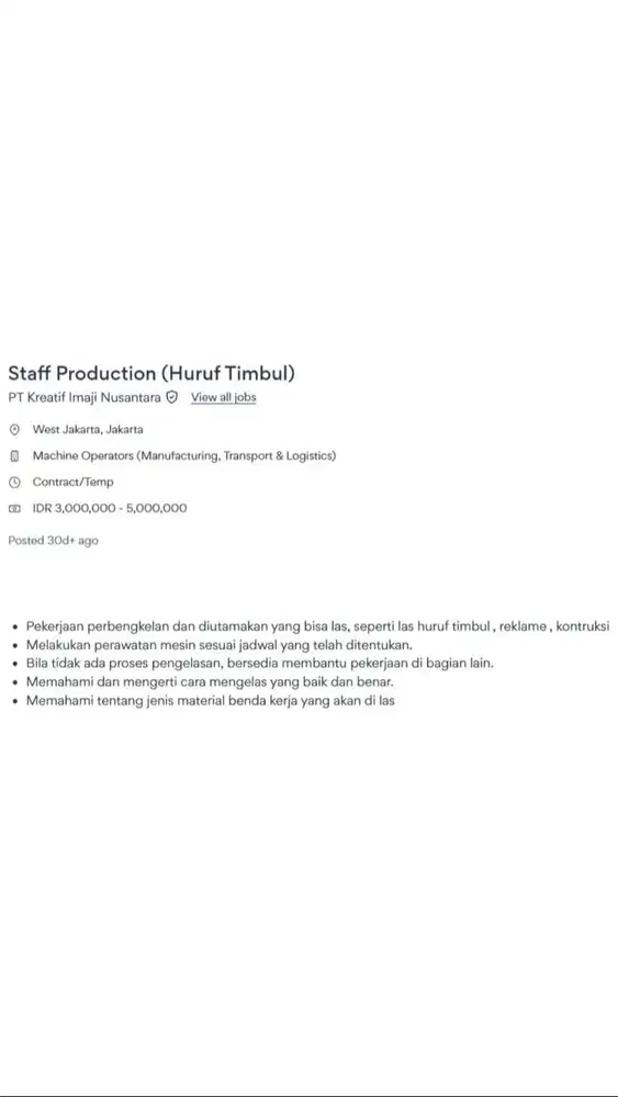 Lowongan kerja Staff Production