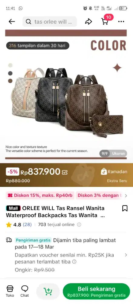 Tas ORLEE Will Ransel Wanita