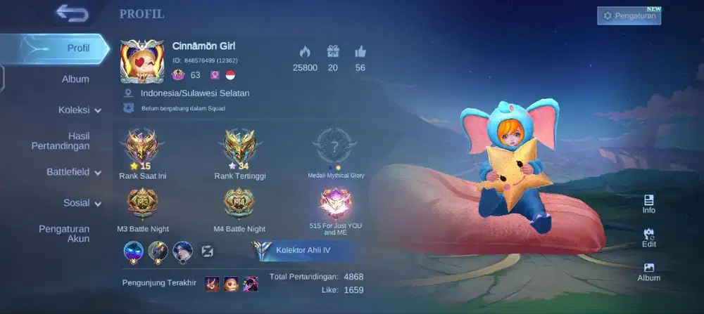 Jual Akun ML Mythic | Skin Lumayan | Hero Banyak | Murah Nego