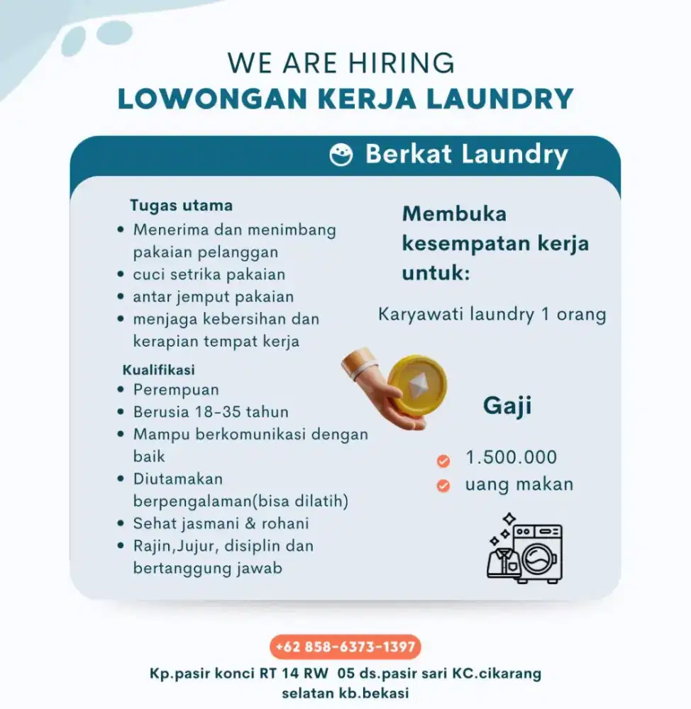 Dibutuhkan karyawan untuk di laundry