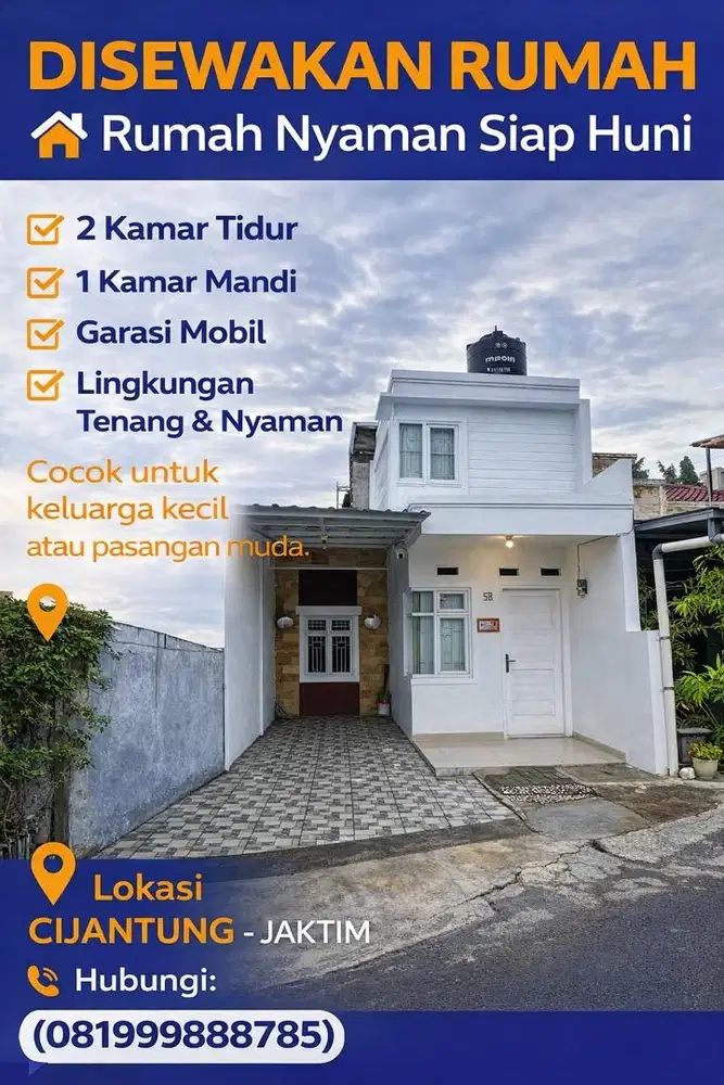 Disewakan Rumah Nyaman di Cluster ada Garasi Mobil