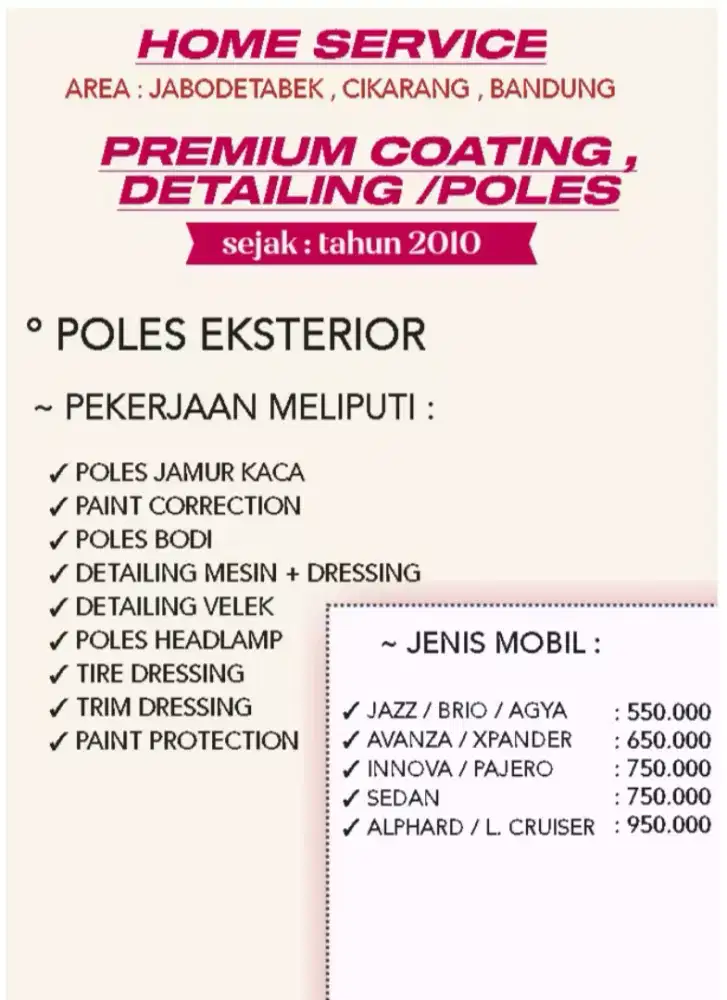 Premium poles , detailing mobil panggilan