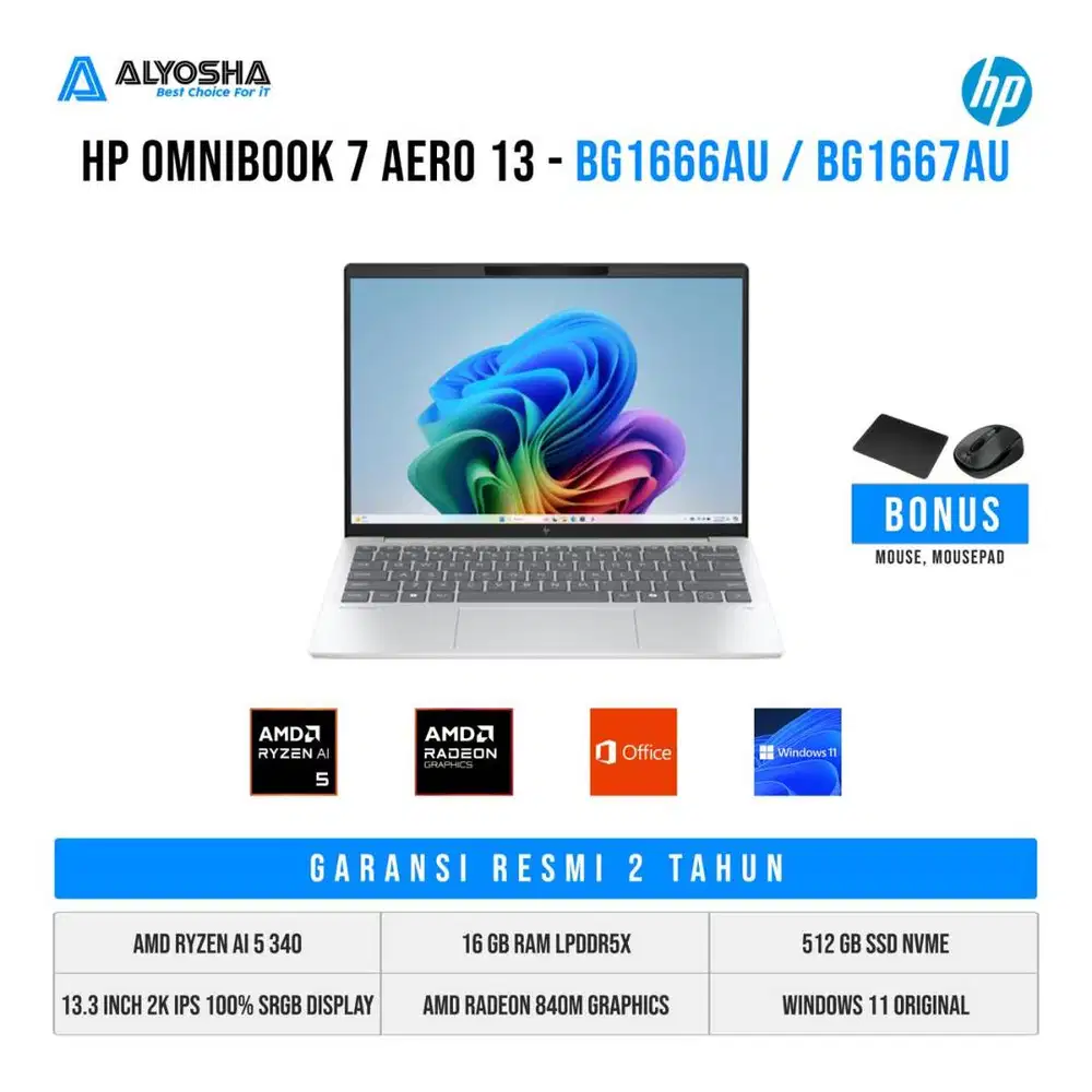 HP OmniBook 7 Aero 13 BG1666AU / BG1667AU AMD Ryzen AI 5 340 16GB SSD