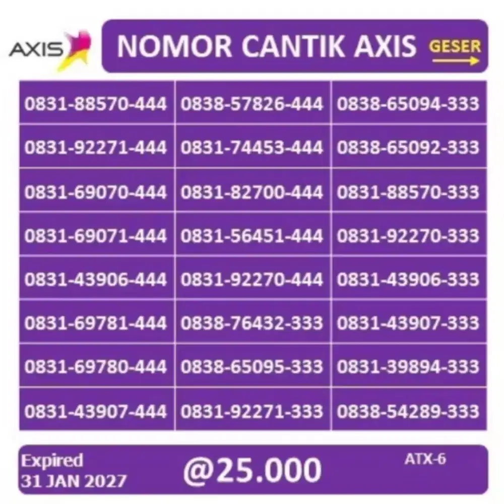 Cek Nomor Cantik Axis Triple 4G/5G Kartu SIM 3 In 1 dengan harga