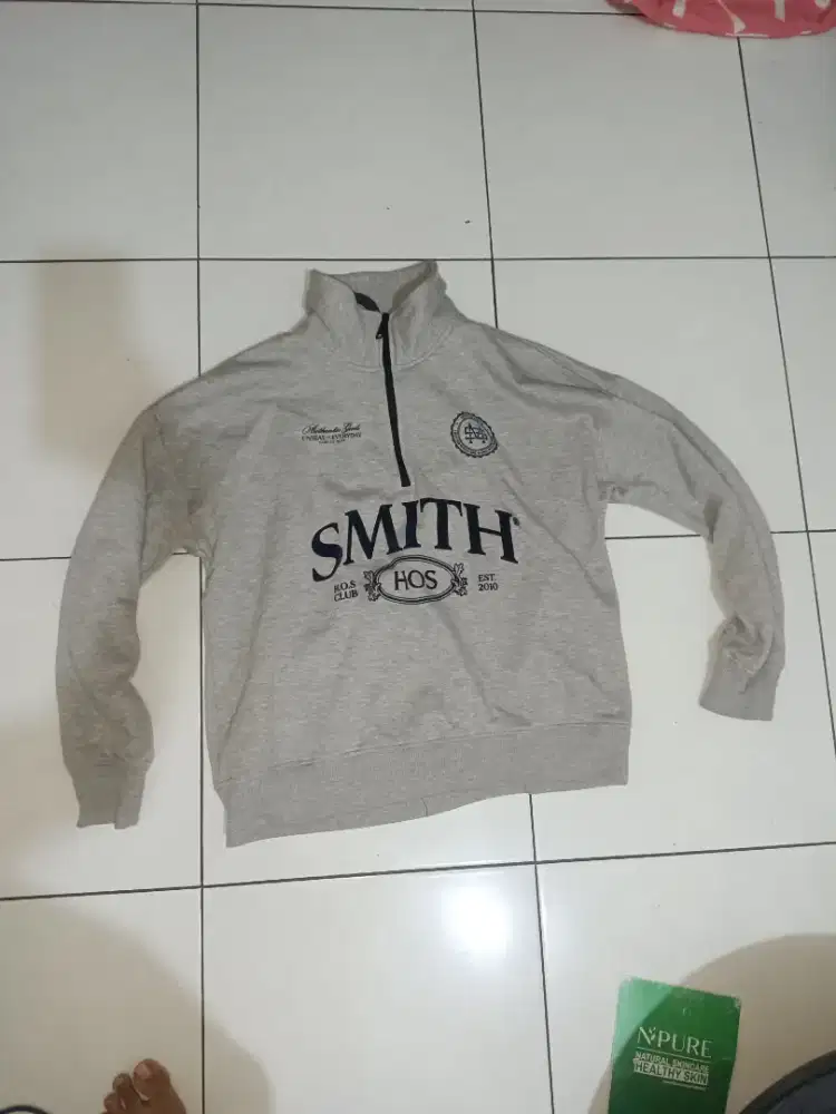 SWEATER HOUSE OF SMITH ORIGINAL, HALFZIP OVERSIZE UKURAN M WARNA ABU