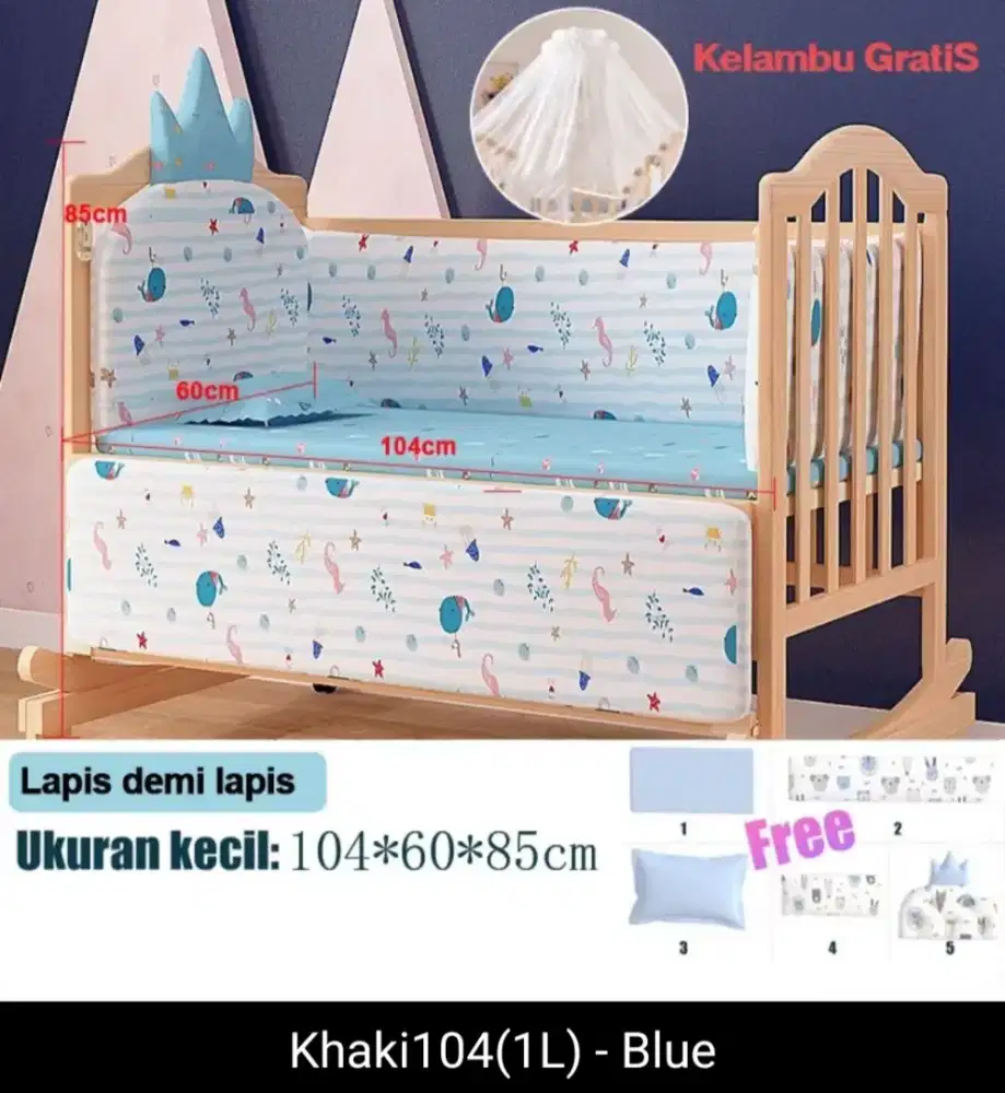 Dipan kasur bayi 1 lantai warna biru