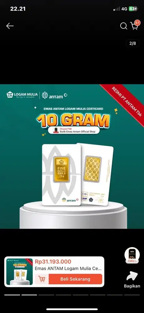 Emas ANTAM Logam Mulia Certicard - 10 Gr