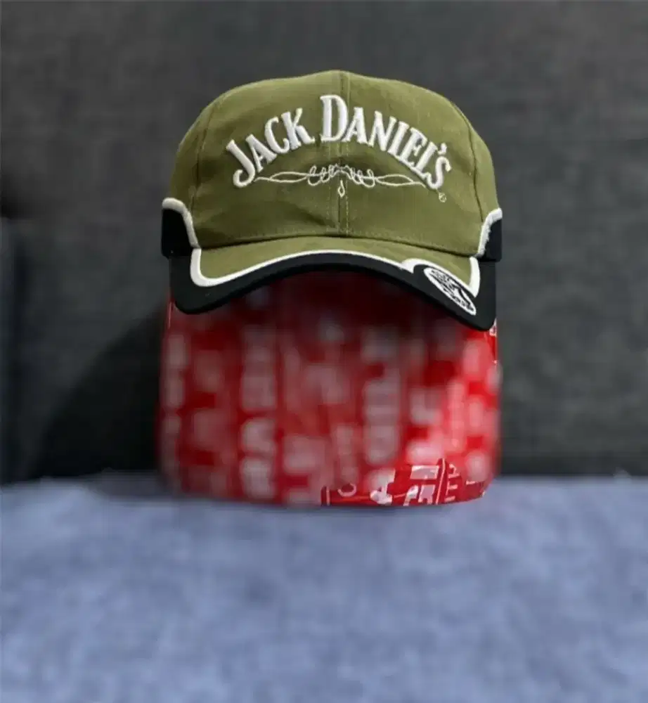 TOPI JACK DANIEL'S ORIGINAL ARMY GREEN VINTAGE LAWAS STRAPBACK KULIT