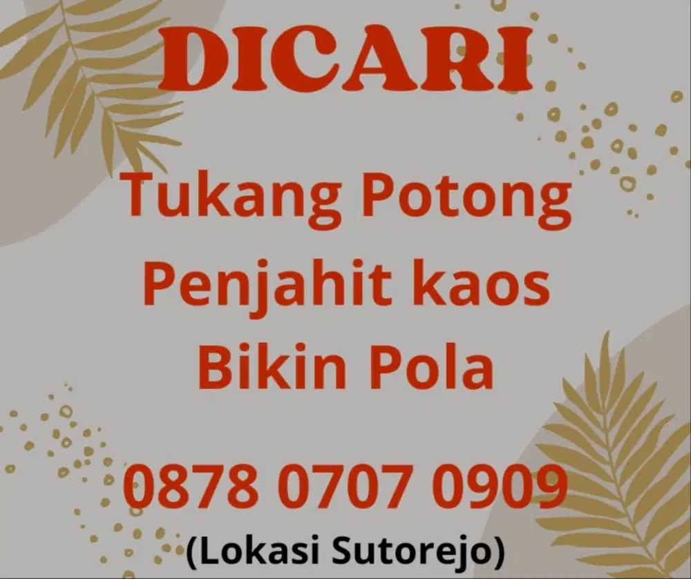 Lowongan Konveksi (Penjahit kaos, tukang potong, bikin pola)