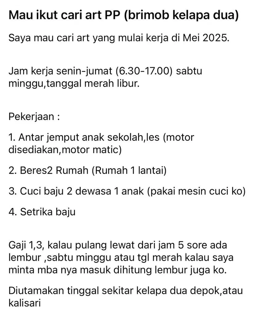 Loker ART butuh Urgent