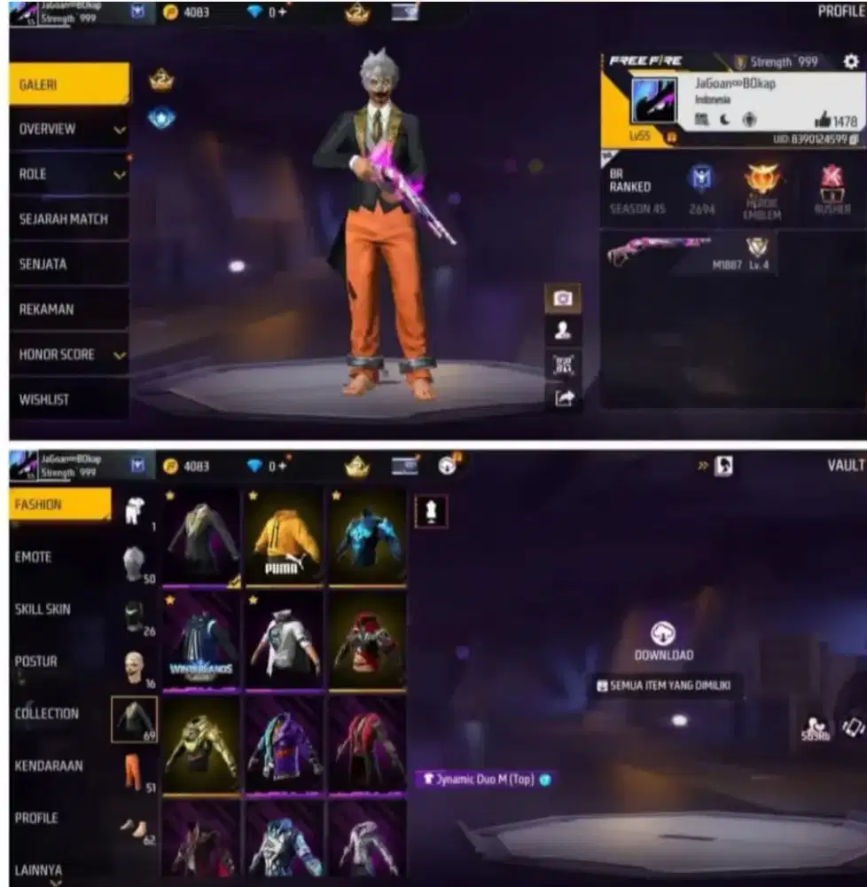 jual akun ff polosan sg reaper